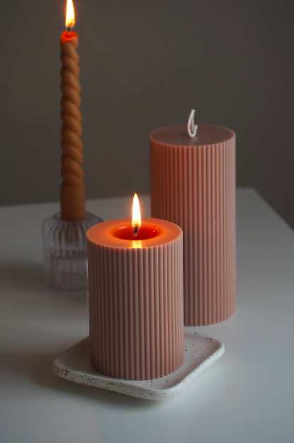 Ribbed Pillar Candle For Autumn
