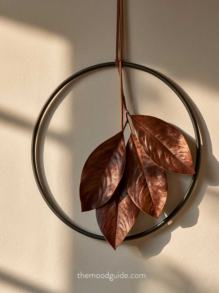 minimal diy black and brown fall wreath using magnolia leaves