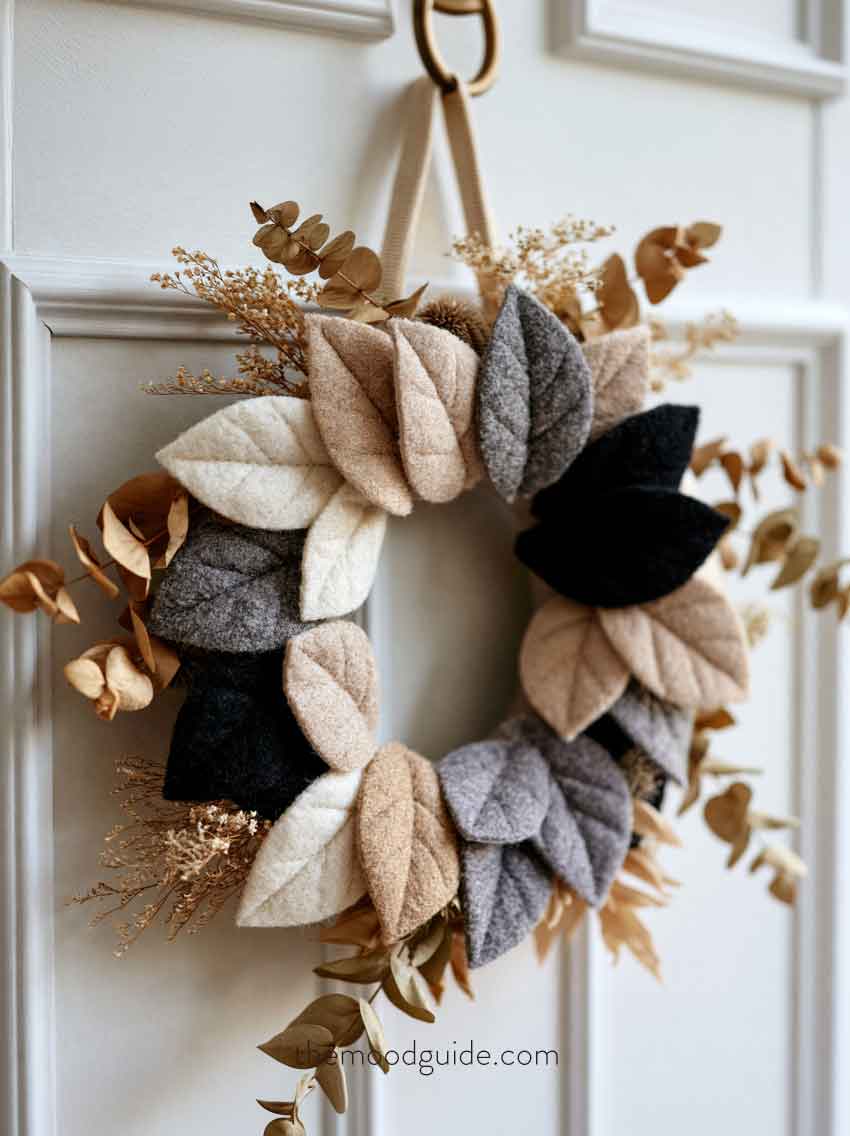 elegant easy diy felt black and white and beige fall wreath