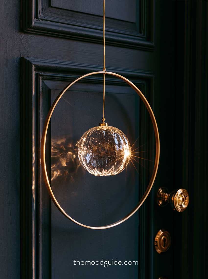 golden hoop with glass pumpkin modern elegant high end minimal fall wreath idea