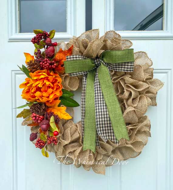 Fall Burlap Wreath With Plaid Bow | 18"