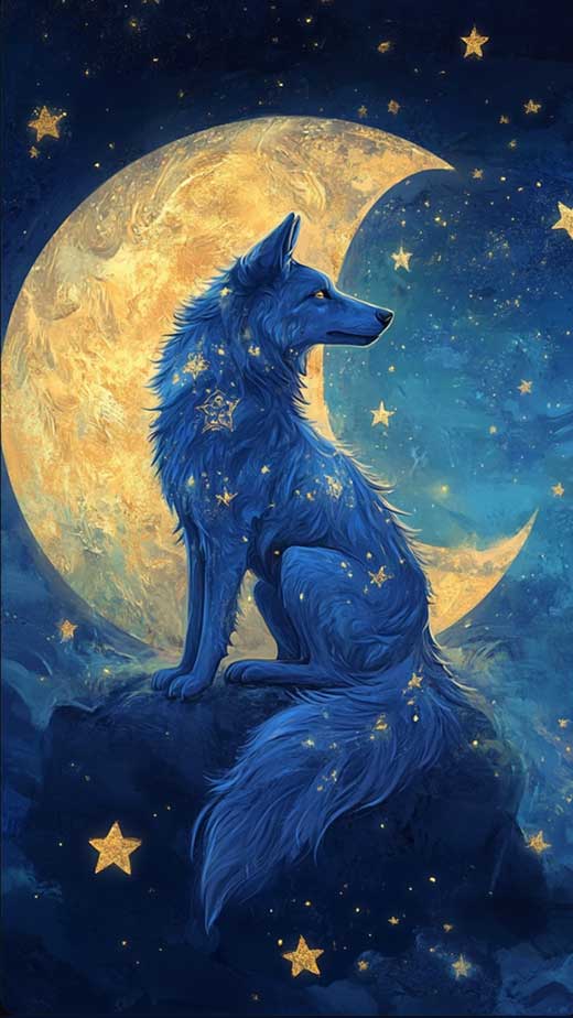 cool galaxy blue and gold and moon alpha wolf wallpaper for iphone. Aesthetic and hd phone background