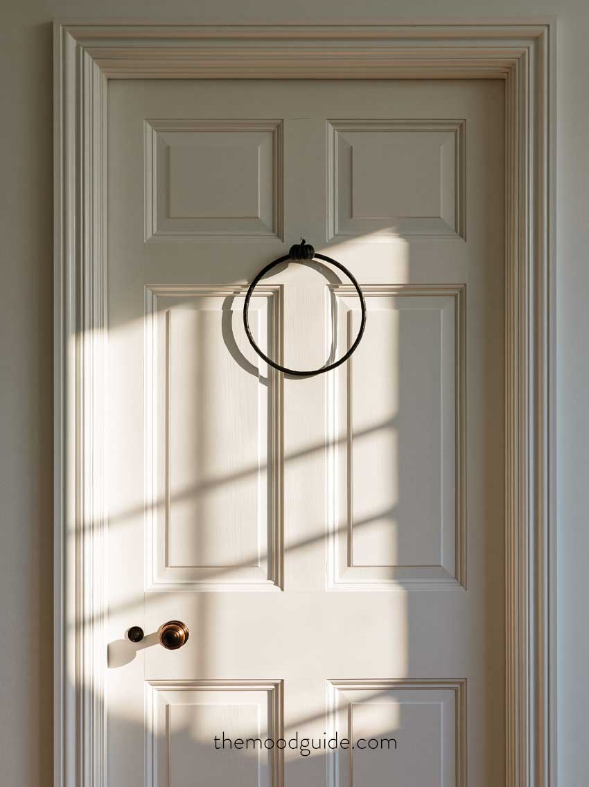 minimal hoop black modern wreth on white door