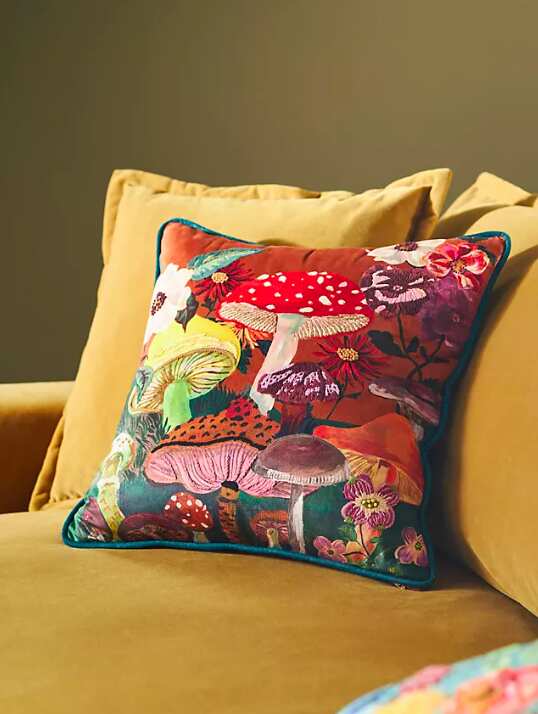 Nathalie Lete Mushroom Field Embroidered Velvet Pillow