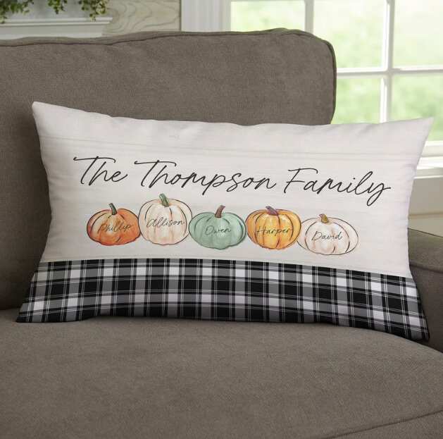 Personalized Family Pumpkin Patch Lumbar Throw Pillow