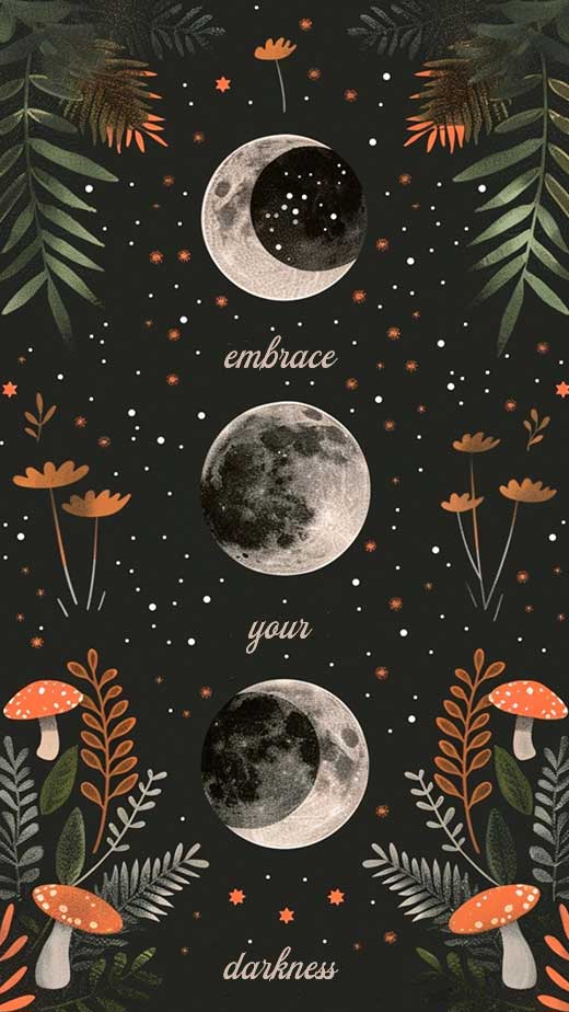 dark cottagecore witchy aesthetic moon phases wallpaper for iphone