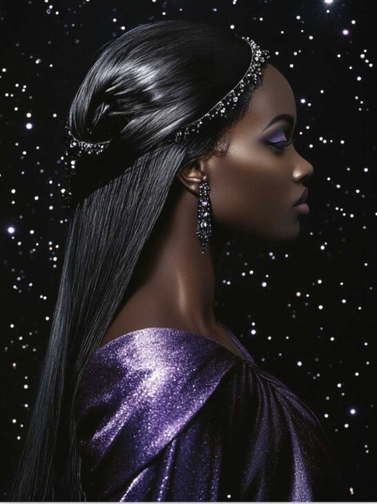 sophisticated witchy hairstyle on black woman long hair