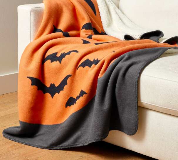 Sherpa Back Bat Halloween Throw Blanket
