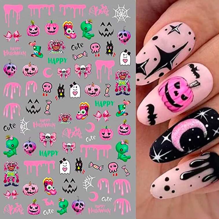 funky pink halloween nail stickers set