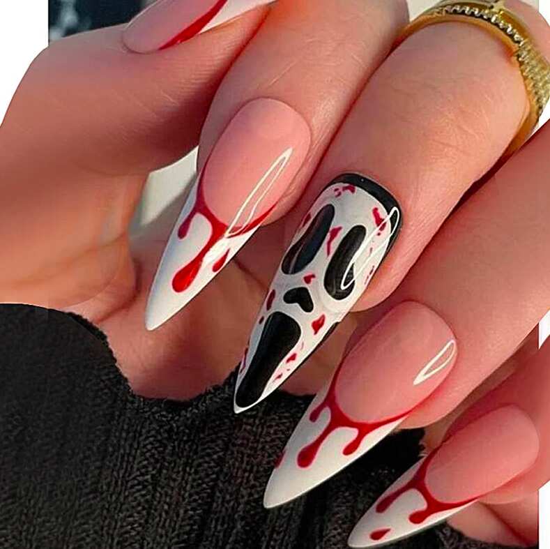 scream ghost easy press on halloween nails