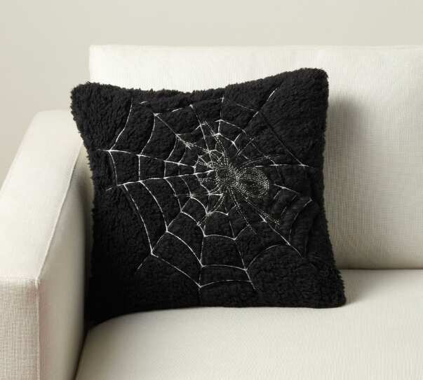 Cozy Embellished Spider Web Pillow