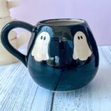 CUTE BLACK AND WHITE CERAMIC MUG WITH GHOSTS FOR HALLOWEEN
