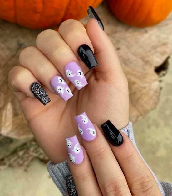 black lavender halloween nails