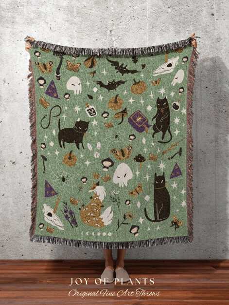 Sage Green Tapestry Halloween Blanket