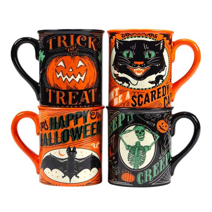 Scared Cat Black and Orange Mugs Set