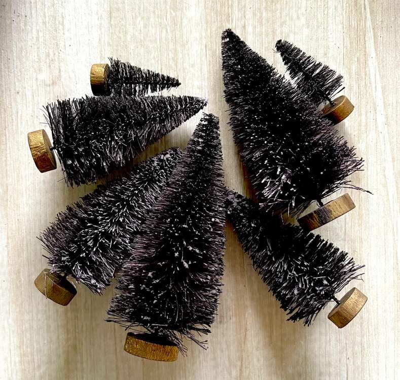 Mini Black Bottle Brush Trees, Set of 7