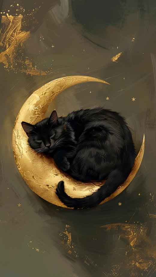 aesthetic black cat and moon wallpaper for iphone