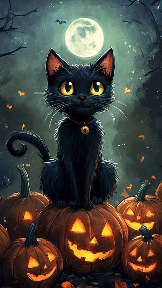 cute halloween black cat free hd wallpaper for iphone