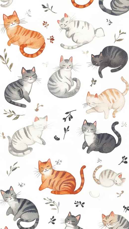 cute cat breeds pattern wallpaper for iphone