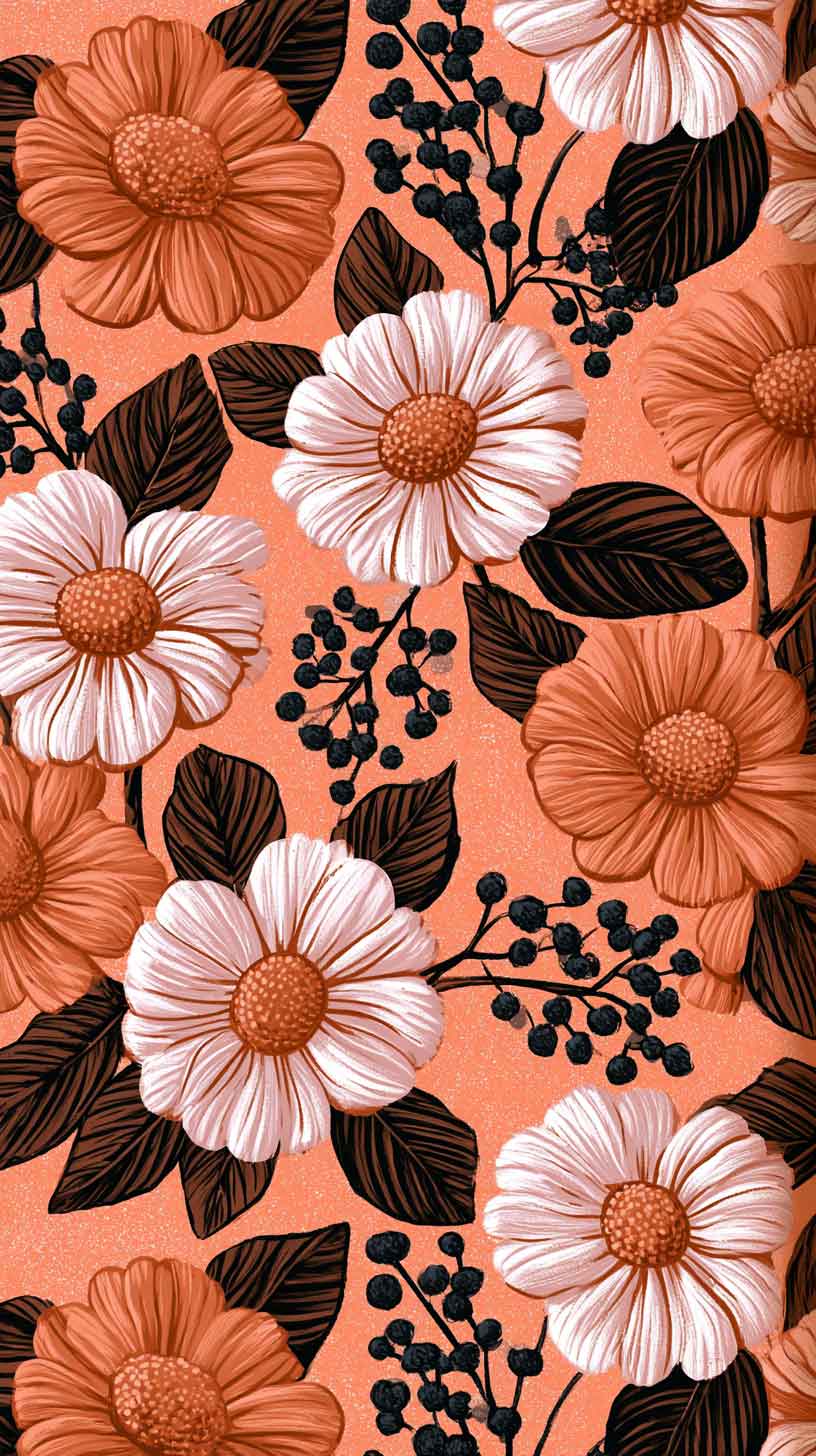 orange floral pattern phone wallpaper