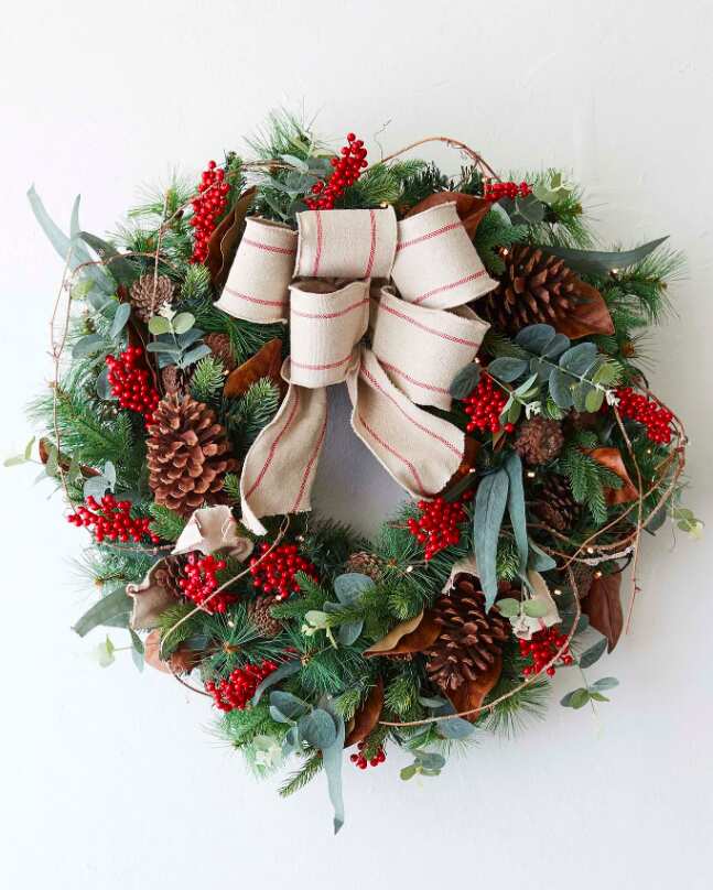 Pre-Lit Farmhouse Christmas Wreath With Burlap Bow