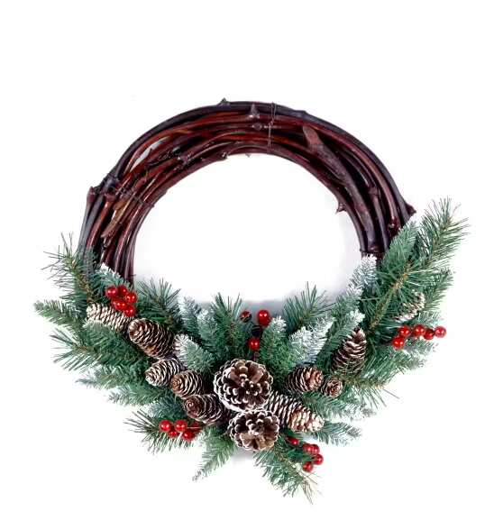 Frosted Berry Grapevine Rustic Wreath for Christmas, 16"