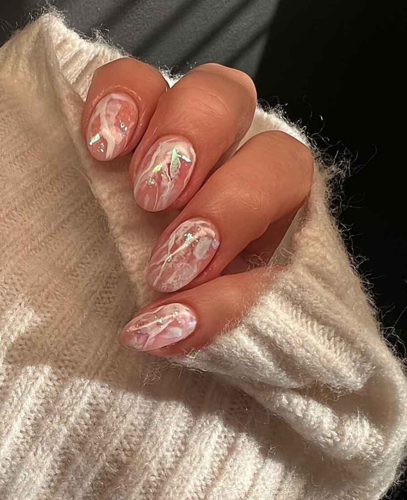 Pink and deals white marble nails