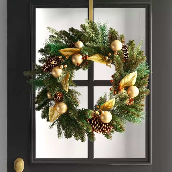 Large Christmas Wreath With Greenery and Gold 