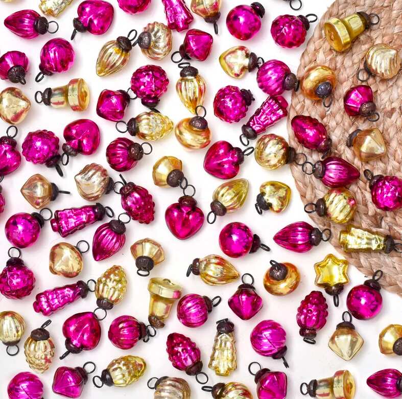 Hot Pink & Gold Glass Christmas Ornaments