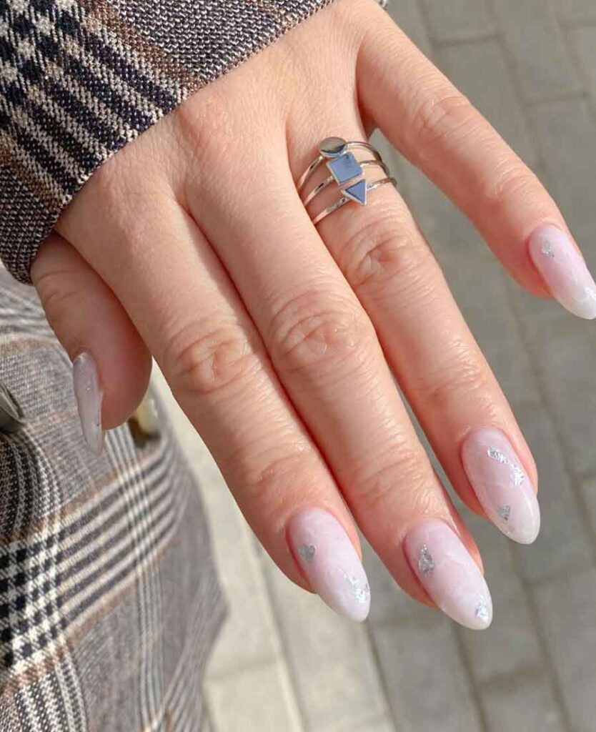 marble nails white and silver
