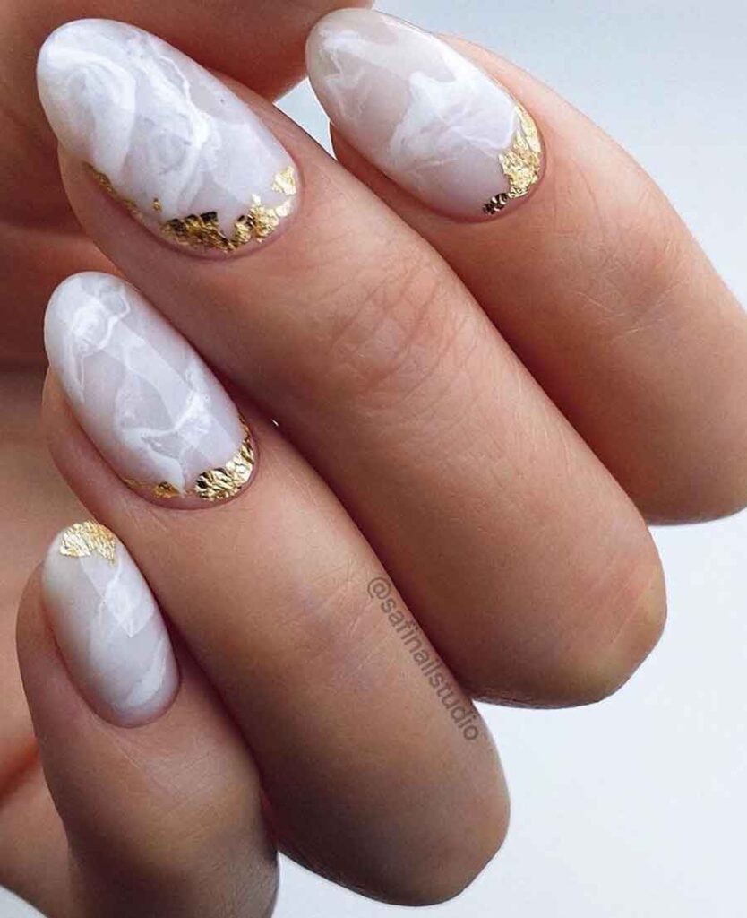 marble nails white with gold