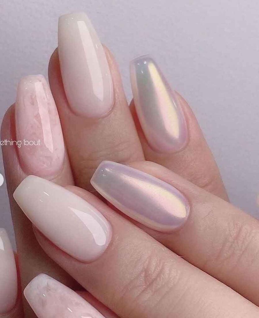 all white marble wedding nails pearl