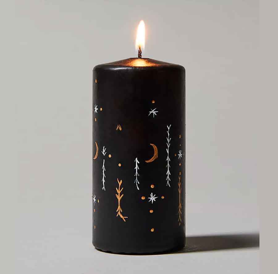 witchy christmas candle gold