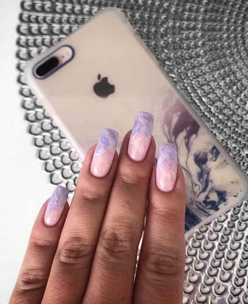 lilac and white ombre marble nails