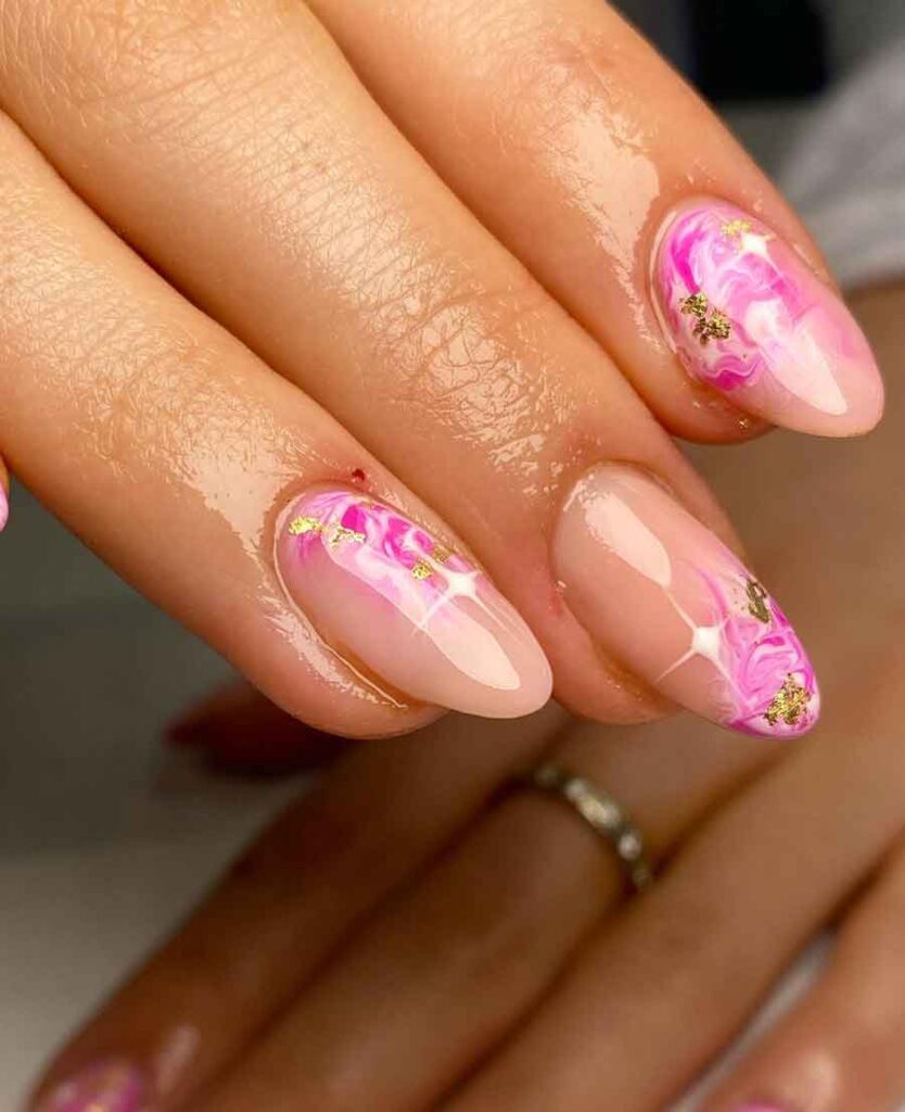 white pink gold foild marble nail