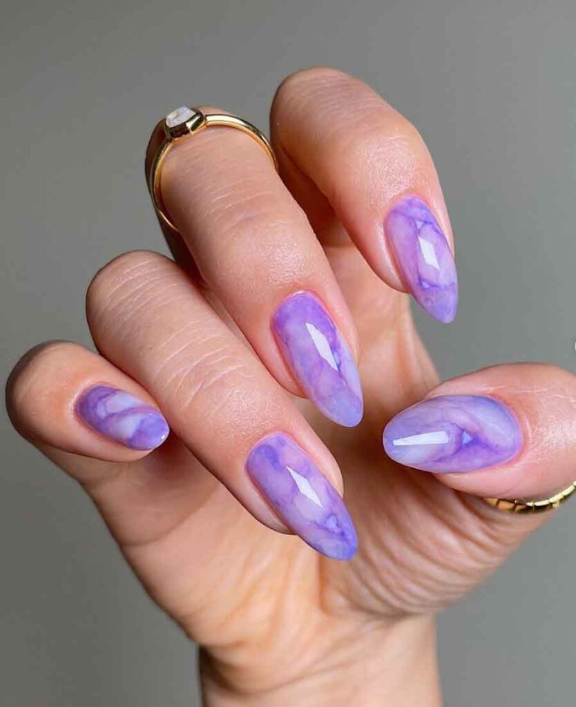purple white marble nail art