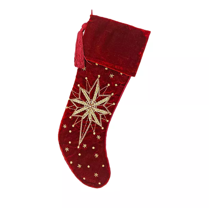 Red Velvet With Gold Embroidery Christmas Sock