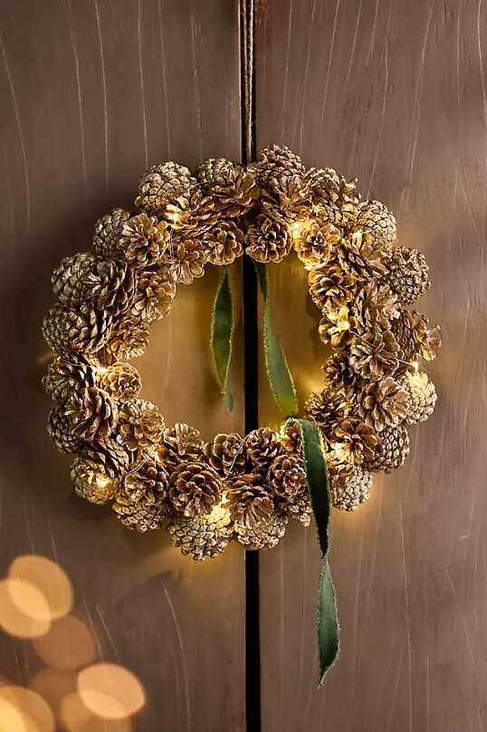 Rustic Pre-Lit Pinecone Christmas Wreath, 15" or 22.5"