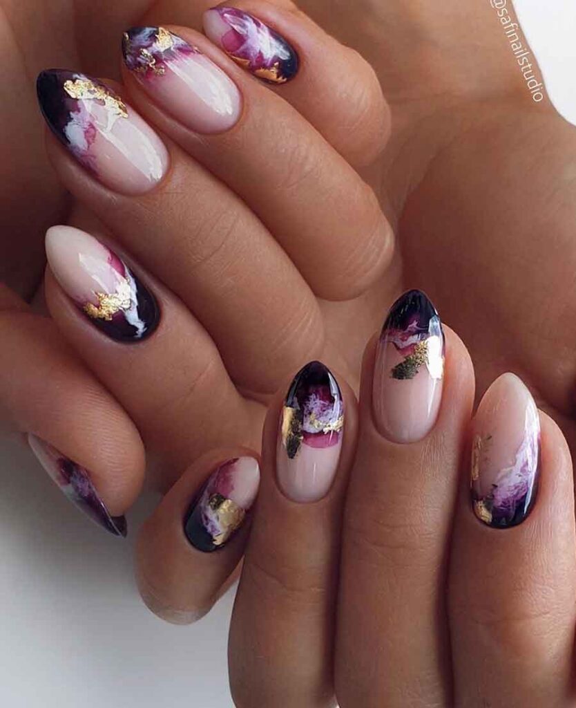 purple and black marble nails