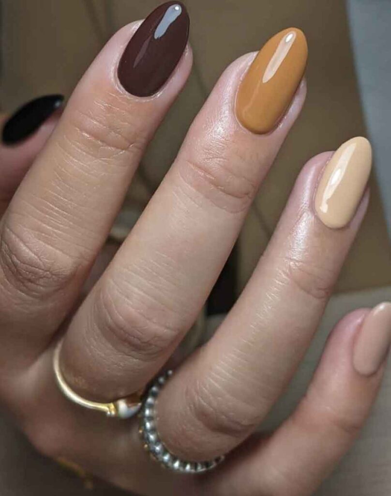 caramel chocolate nude nails ombre skittle