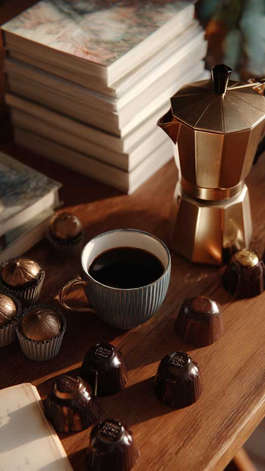 coffe, chocolate and books phone background