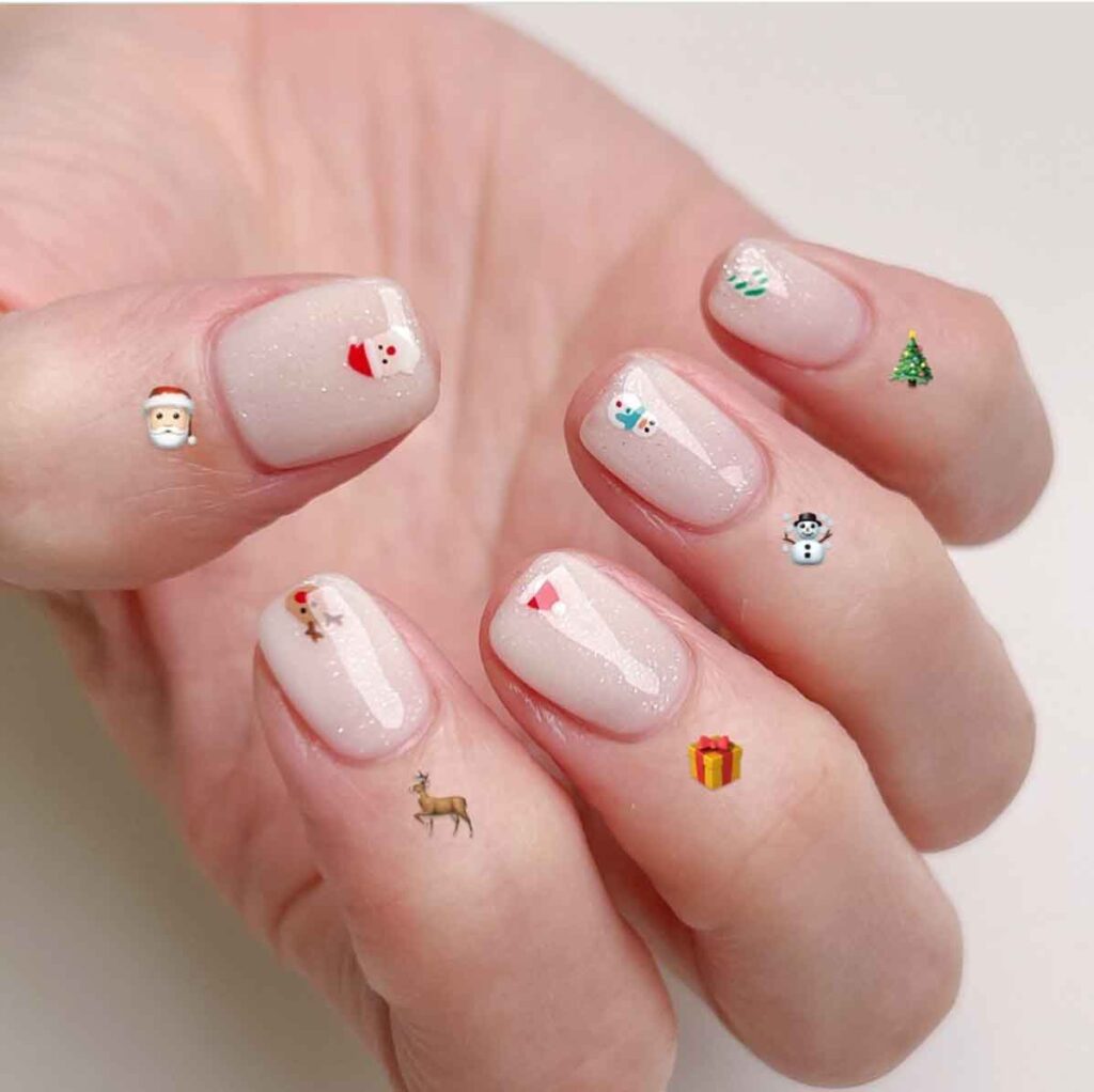 cute simple white christmas nail art with glitter
