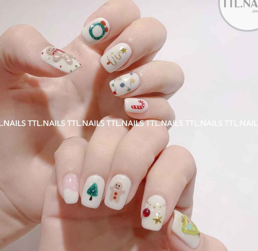 white cute nail art holiday