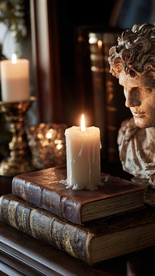 aesthetic academia books and candle phone wallpaper