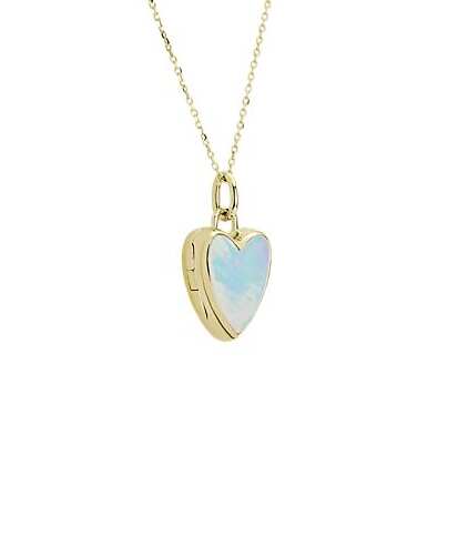 18K Solid Gold Heart Necklace With Mother-Of-The-Pearl Center
