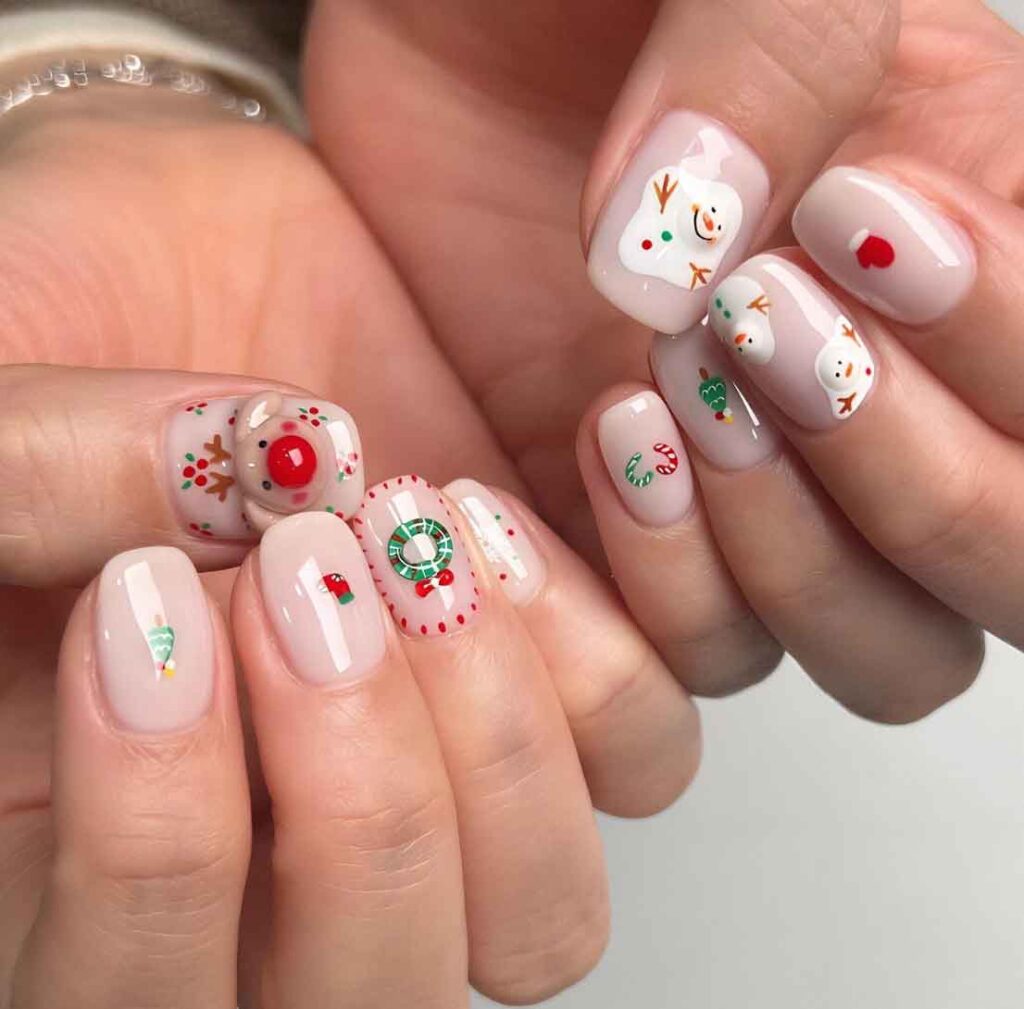 cute lovely short christmas nail art