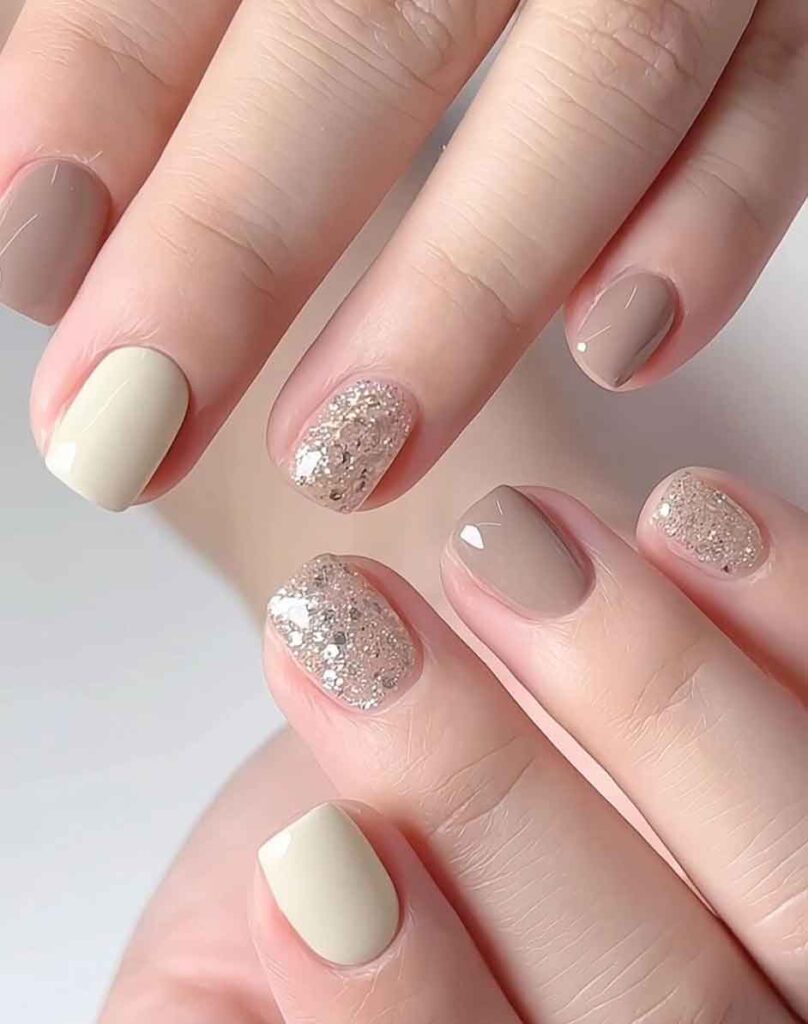 skittle nude ombre nails with glitter