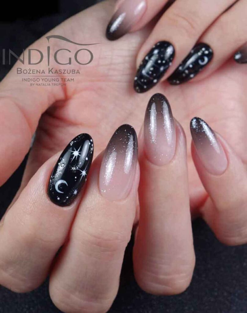 black to nude ombre nails constellation