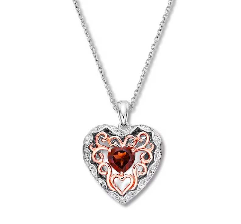 Heart Locket Necklace With Red Stone