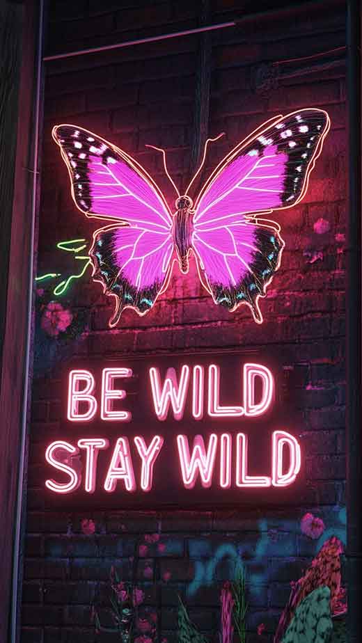 neon dark pink baddie aesthetic wallpaper for iPhone lock screen with butterfly